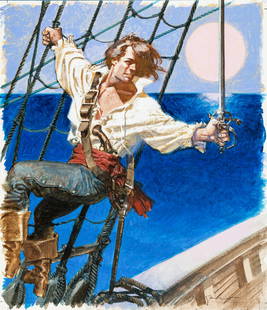 Di Gennaro Aldo - "Il corsaro", anni ´90: Di Gennaro Aldo - "Il corsaro", anni ´90 ITA tempera e acquerello su tela, 25 x 29 cm Originale di copertina realizzato da Di Gennaro per la rivista illustrata Notizie Letterarie, edito