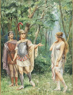 Fabbi Fabio - "L´Eneide - Amazzone ", 1939: Fabbi Fabio - "L´Eneide - Amazzone ", 1939 ITA matita, china, acquerello e tempera su cartoncino applicato a cartone, 30 x 40 cm Illustrazione originale realizzata da Fabbi per