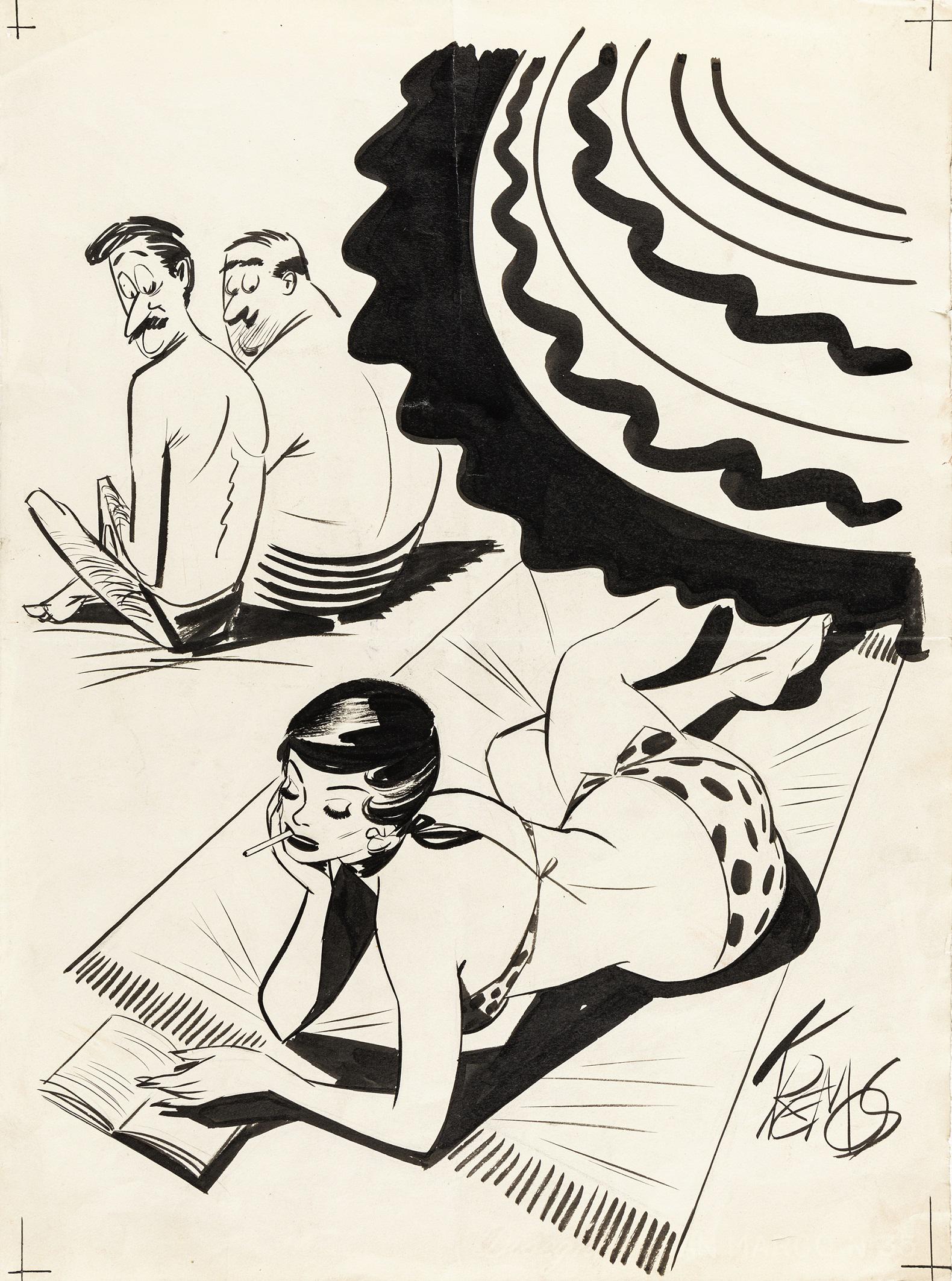 Kremos (Niso Ramponi) - "Il Travaso", anni ´40: Kremos (Niso Ramponi) - "Il Travaso", anni ´40 ITA matita e china su cartoncino, 35 x 47,5 cm Illustrazione originale realizzata da Kremos alla fine degli anni ´40 per la quarta di c