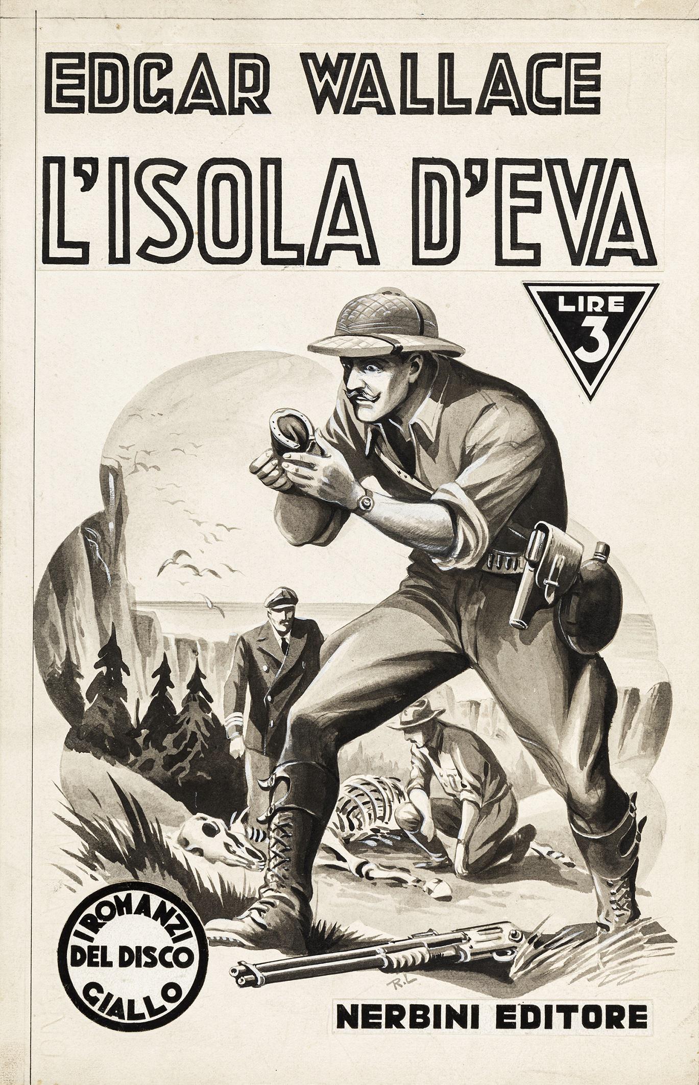 Lemmi Roberto - "L´isola d´Eva", 1942: Lemmi Roberto - "L´isola d´Eva", 1942 ITA matita, china e acquerello su cartoncino applicato a cartone, 23 x 36 cm Originale di copertina realizzato da Lemmi per il romanzo "L