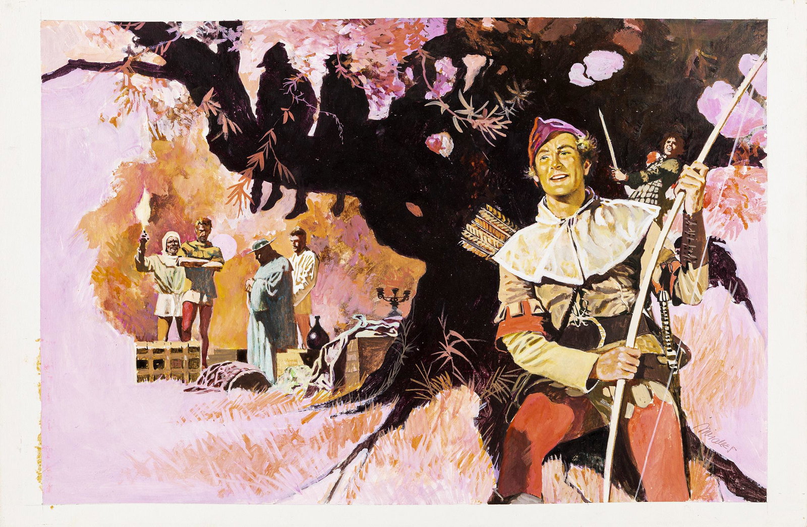 Miralles Farran José - "Robin Hood", 1980: Miralles Farran José - "Robin Hood", 1980 ITA tempera su cartone, 49 x 32 cm Originale di copertina (e quarta di copertina) realizzato da Miralles per "Robin Hood" di Alexander Du