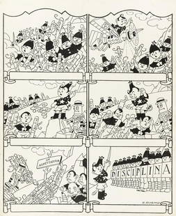 Rubino Antonio - "Lio Balilla", 1928: Rubino Antonio - "Lio Balilla", 1928 ITA matita e china su cartoncino, 36 x 43,5 cm Tavola originale realizzata da Rubino per un episodio del suo Lio Balilla, pubblicata nella prima pagina