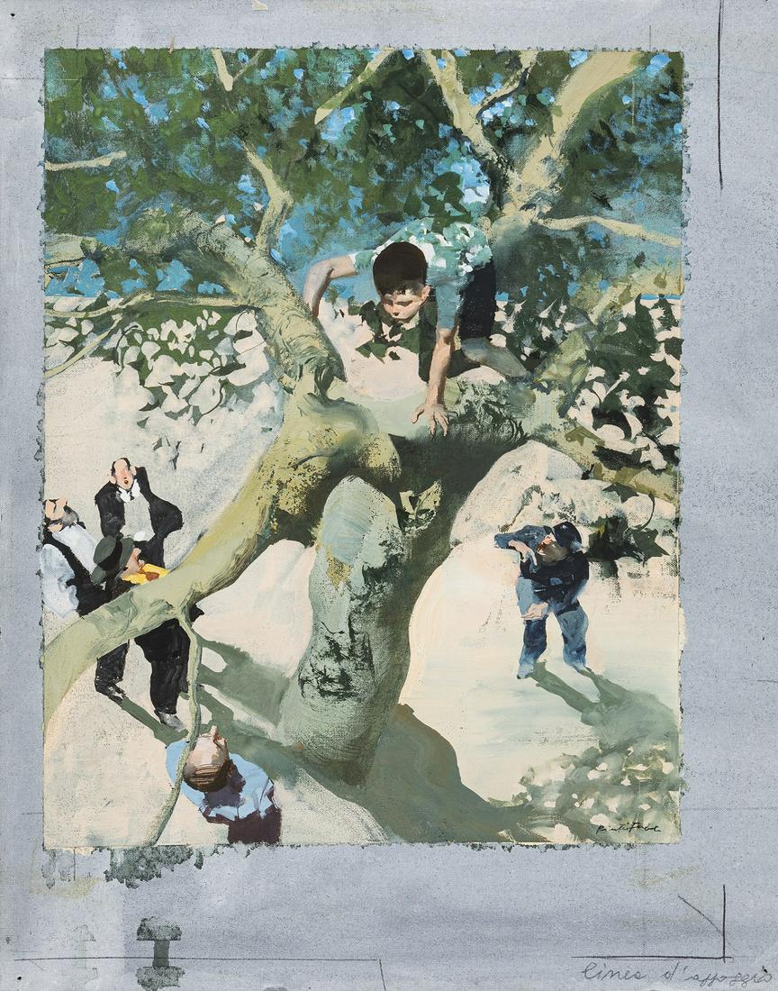 Pintér Ferenc - "Le avventure di Pierino", 1990: Pintér Ferenc - "Le avventure di Pierino", 1990 ITA tempera su cartone telato, 27,5 x 35 cm Originale di copertina (inedito) realizzato da Pinter per il romanzo "Le avventure di Pier