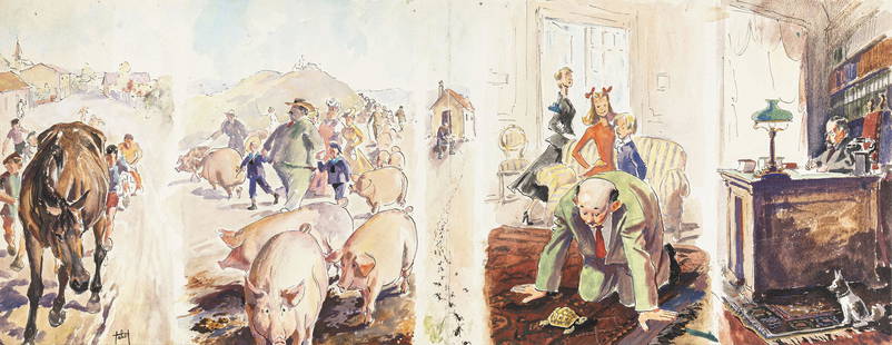Tabet Giorgio - "Novelle per un anno", 1951: Tabet Giorgio - "Novelle per un anno", 1951 ITA matita, china e tempera su cartoncino, 57 x 22 cm Originale di copertina e quarta di copertina per il romanzo "Novelle per un anno" di