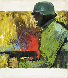Tempesti Mario - "La ferocia della guerra", anni ´60: Tempesti Mario - "La ferocia della guerra", anni ´60 ITA tempera su cartone, 28 x 32,5 cm Originale di copertina realizzato da Tempesti per un romanzo edito nella collana I libri del