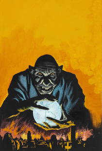 Thole Karel - "Vampir - L´uomo dai mille volti (Der Mann mit den tausend Gesichtern)",: Thole Karel - "Vampir - L´uomo dai mille volti (Der Mann mit den tausend Gesichtern)", 1976 ITA tempera su cartone, 25,5 x 36,5 cm Originale di copertina realizzato da Thole per il