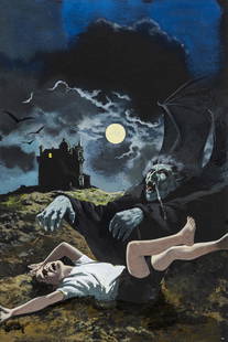 Thole Karel - "Vampir - La casa spettrale (Das unheimliche Haus)", 1976: Thole Karel - "Vampir - La casa spettrale (Das unheimliche Haus)", 1976 ITA tempera su cartone, 25,5 x 36,5 cm Originale di copertina realizzato da Thole per il romanzo "Das unheimliche