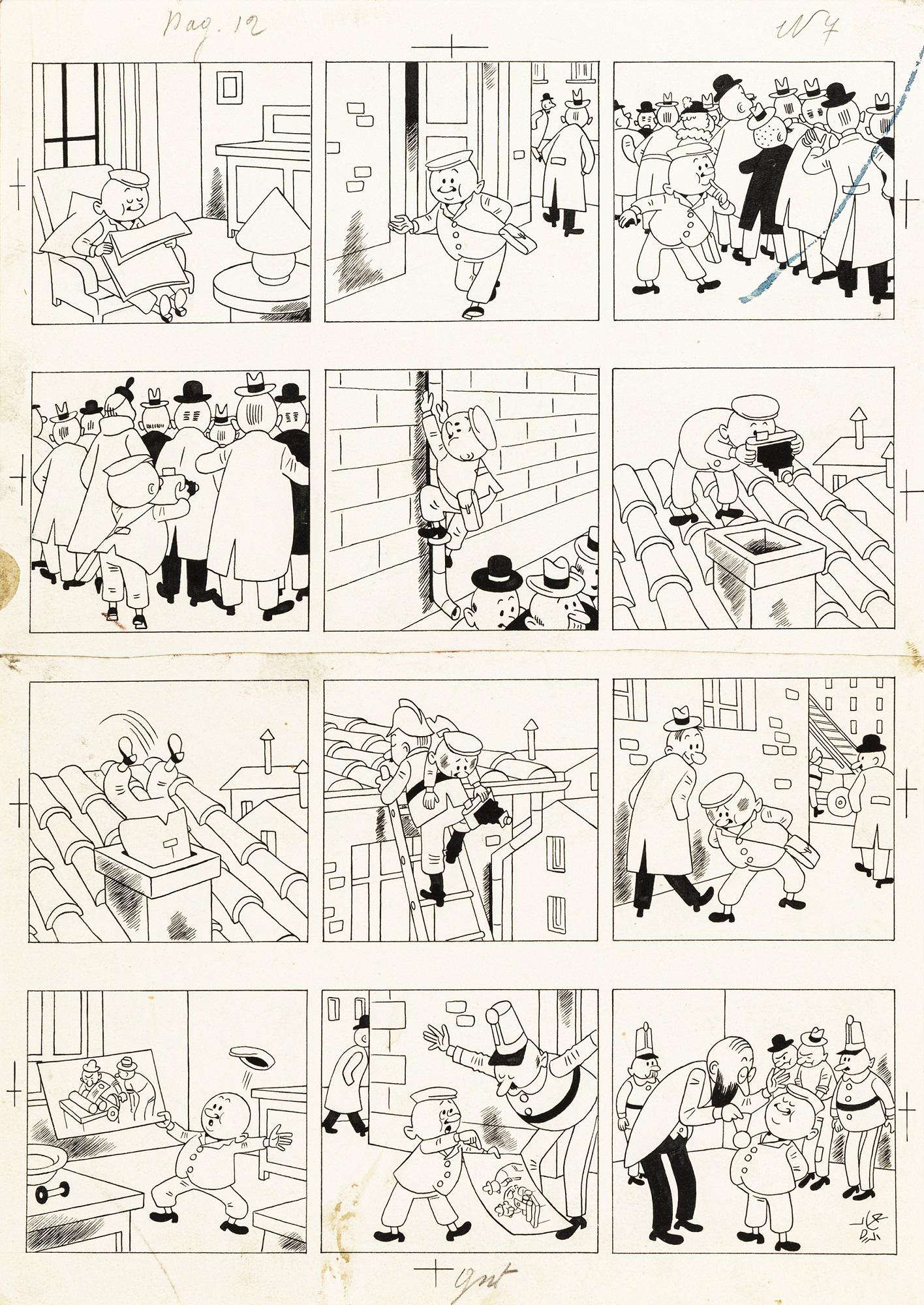 Verdini Raoul - "Meo Calzetta", anni ´30: Verdini Raoul - "Meo Calzetta", anni ´30 ITA matita e china su cartoncino, 25 x 35 cm Tavola originale realizzata da Verdini per "Meo Calzetta", pubblicata su Il Balilla negli ann