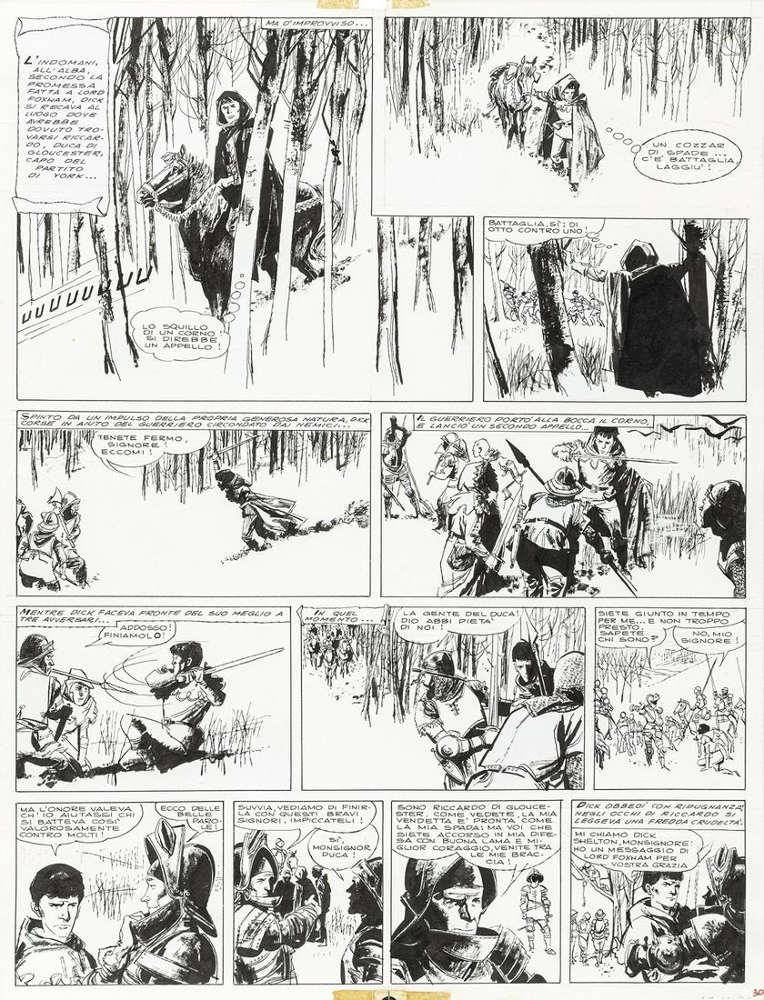 Battaglia Dino - "La freccia nera", 1963: Battaglia Dino - "La freccia nera", 1963 ITA matita e china su cartoncino, 33,5 x 44 cm Tavola originale realizzata da Battaglia per la pag. 30 de "La freccia nera", adattamento a fume
