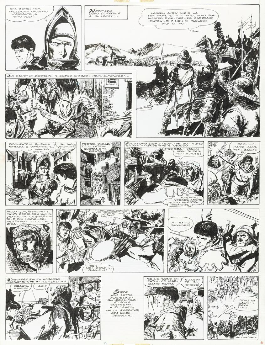 Battaglia Dino - "La freccia nera", 1963: Battaglia Dino - "La freccia nera", 1963 ITA matita e china su cartoncino, 33,5 x 44 cm Tavola originale realizzata da Battaglia per la pag. 31 de "La freccia nera", adattamento a fume
