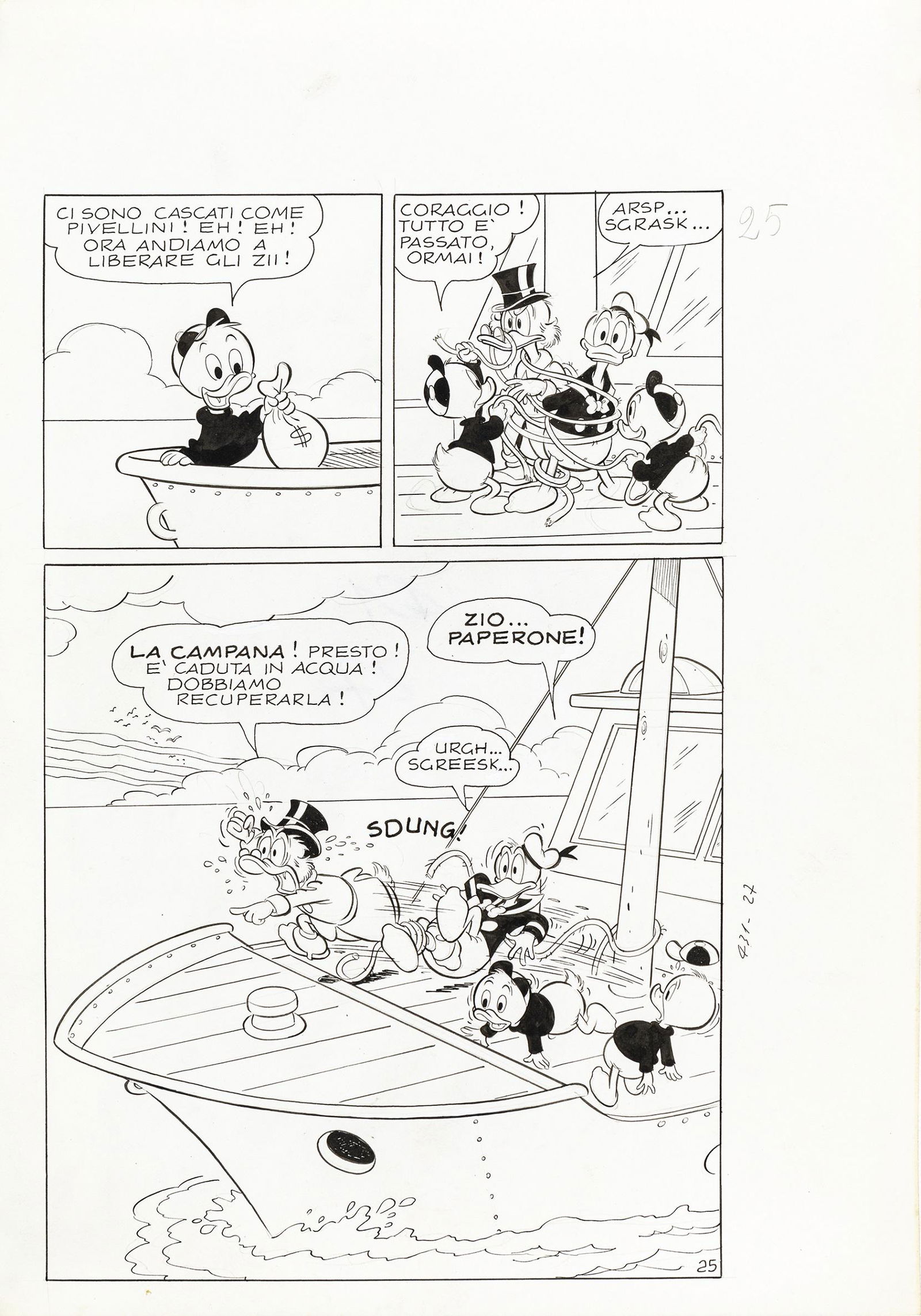 Carpi Giovan Battista - "Zio Paperone e la campana rabdomante", 1964: Carpi Giovan Battista - "Zio Paperone e la campana rabdomante", 1964 ITA matita e china su cartoncino, 25,5 x 36,5 cm Tavola originale realizzata da Carpi per "Zio Paperone e la campana r