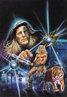 Casaro Renato & studio - "Beastmaster 2: Through the Portal of Time (Kaan principe guerriero: Casaro Renato & studio - "Beastmaster 2: Through the Portal of Time (Kaan principe guerriero 2)", 1991 ITA tempera e aerografo su cartone - 51 x 73 cm Bozzetto originale realizzato da