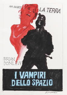 Nistri Giuliano - "I vampiri dello spazio (Quatermass 2)", 1957: Nistri Giuliano - "I vampiri dello spazio (Quatermass 2)", 1957 ITA china e tempera su cartoncino - 22,5 x 31 cm Bozzetto preliminare realizzato da Giuliano Nistri per la locandina ufficiale