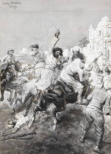 Chiostri Carlo - "Il figlio di Yanez", 1928: Chiostri Carlo - "Il figlio di Yanez", 1928 ITA tempera e biacca su cartoncino applicato a cartoncino - 17 x 23,5 cm Originale di copertina realizzato da Chiostri per "Il figlio di