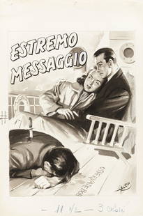 Galleppini Aurelio - "Estremo messaggio", 1948: Galleppini Aurelio - "Estremo messaggio", 1948 ITA china e tempera su cartoncino - 25,5 x 35,5 cm Originale di copertina realizzato da Galleppini per il romanzo "Estremo messaggio"