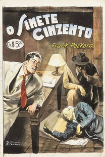 Ferrari Rino - "O Sinete Cinzento", 1953: Ferrari Rino - "O Sinete Cinzento", 1953 ITA tempera e acquerello su cartoncino - 20 x 30 cm Originale di copertina realizzato da Ferrari per il romanzo "O Sinete Cinzento" di Frank