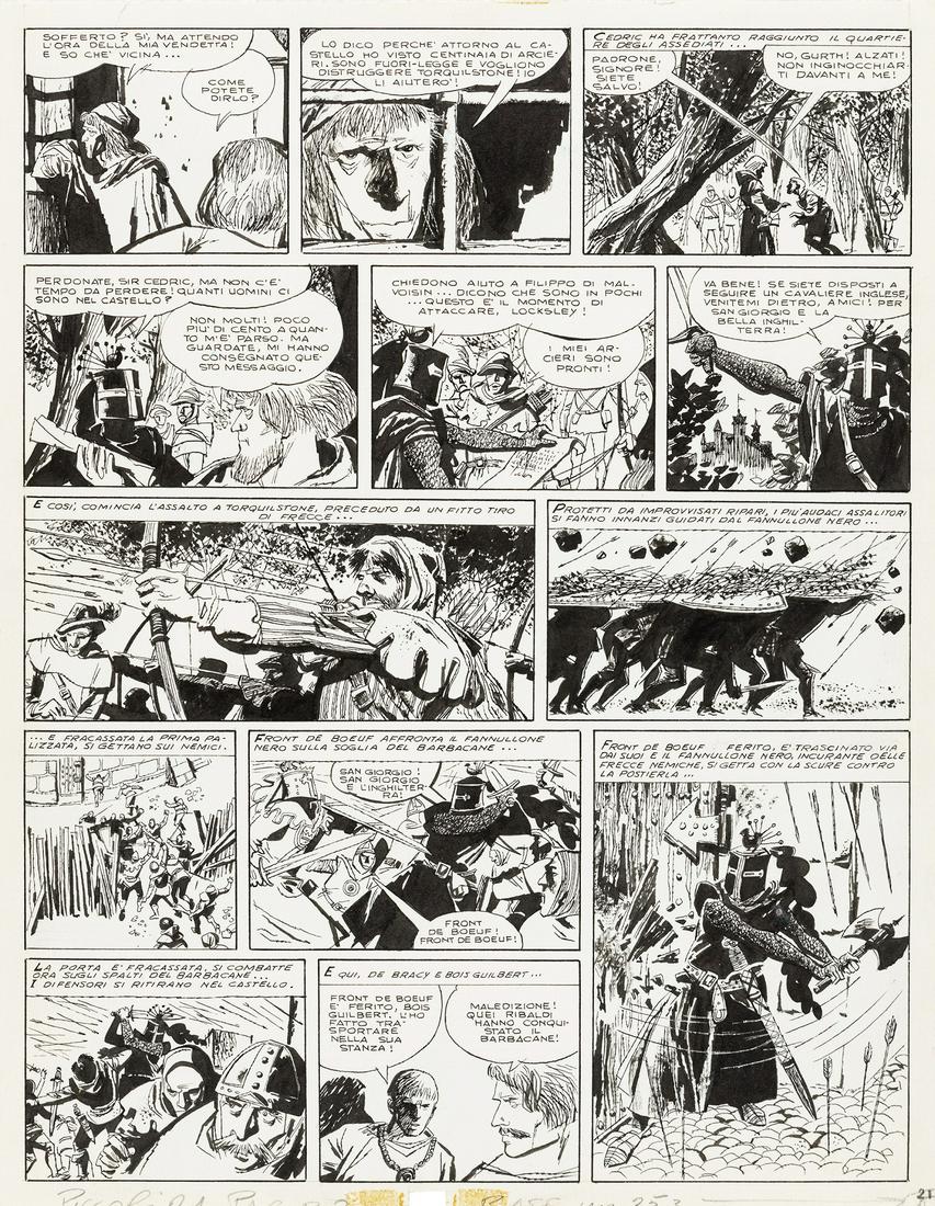 Battaglia Dino - "Ivanhoe", 1965: Battaglia Dino - "Ivanhoe", 1965 ITA matita e china su cartoncino - 27 x 34,5 cm Tavola originale realizzata da Battaglia per la pag. 21 di "Ivanhoe", adattamento a fumetti del classic