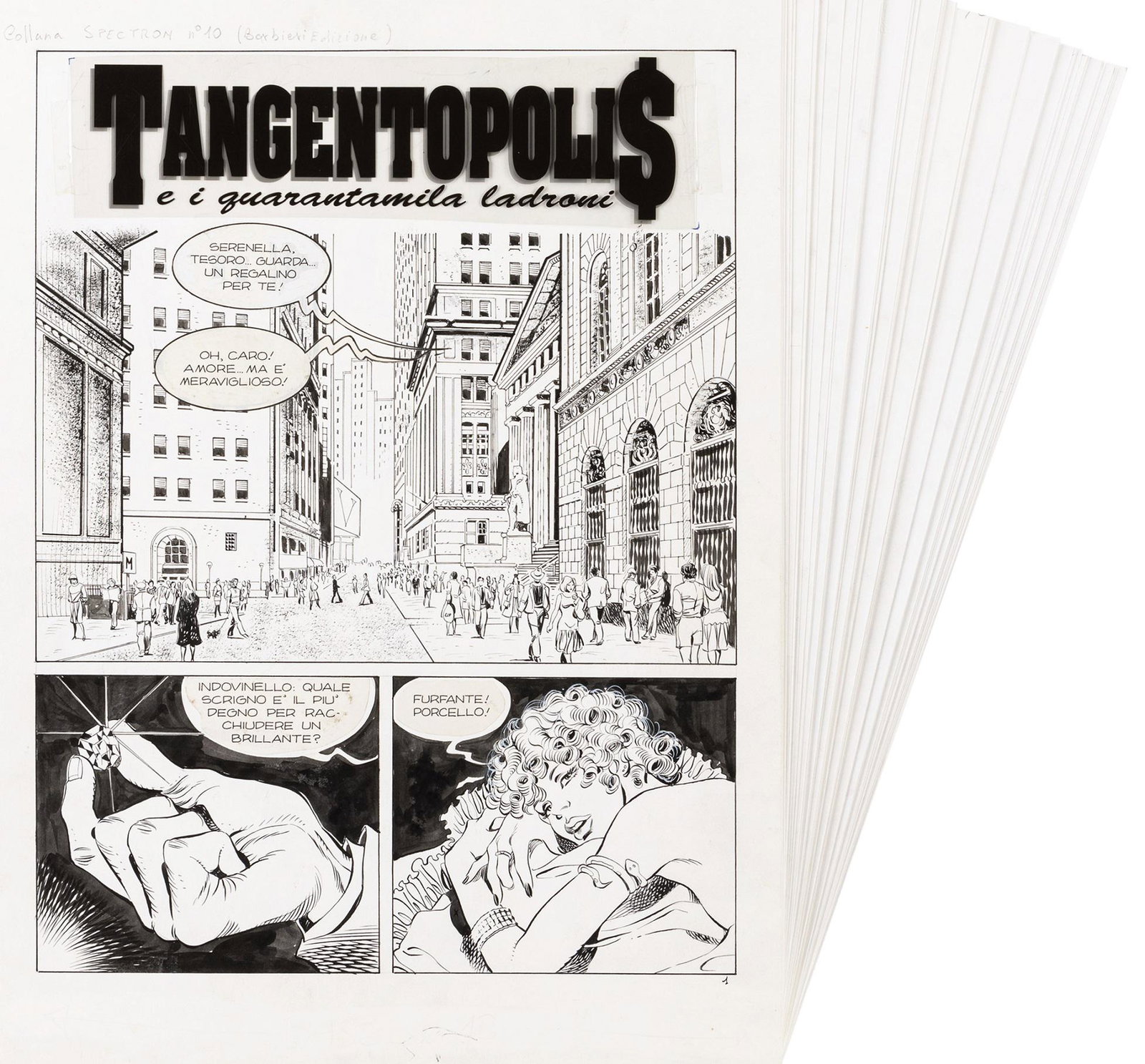 Pesce Massimo - "Tangentopolis e i quarantamila ladroni", 1993: Pesce Massimo - "Tangentopolis e i quarantamila ladroni", 1993 ITA matita e china su cartoncino - 30 x 42 cm ciascuno Storia completa composta da 94 tavole originali realizzate da Pesce per &#