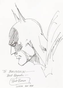 Brown Bob - "Batman", 1973: Brown Bob - "Batman", 1973 ITA china su cartoncino - 21 x 29,5 cm Sketch originale realizzato da Brown in occasione dell’edizione di Lucca Comics del 1973. Proveniente dalla collezione