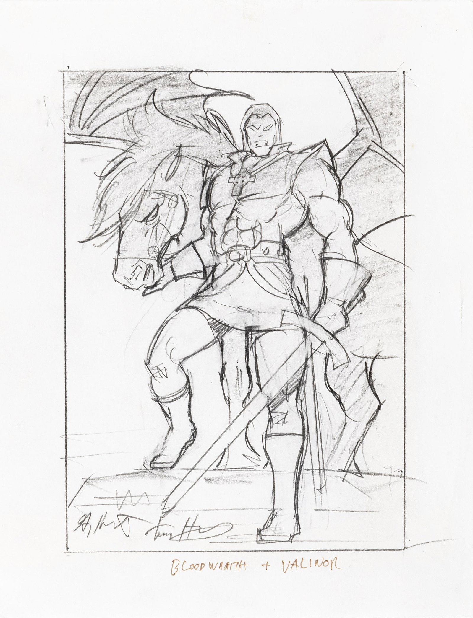Hildebrandt Greg & Tim - "Blood Wraith", 1994: Hildebrandt Greg & Tim - "Blood Wraith", 1994 ITA matita su carta - 22 x 28 cm Disegno preliminare realizzato dai fratelli Hildebrandt per la card n. 14 della serie Marvel Masterpieces 
