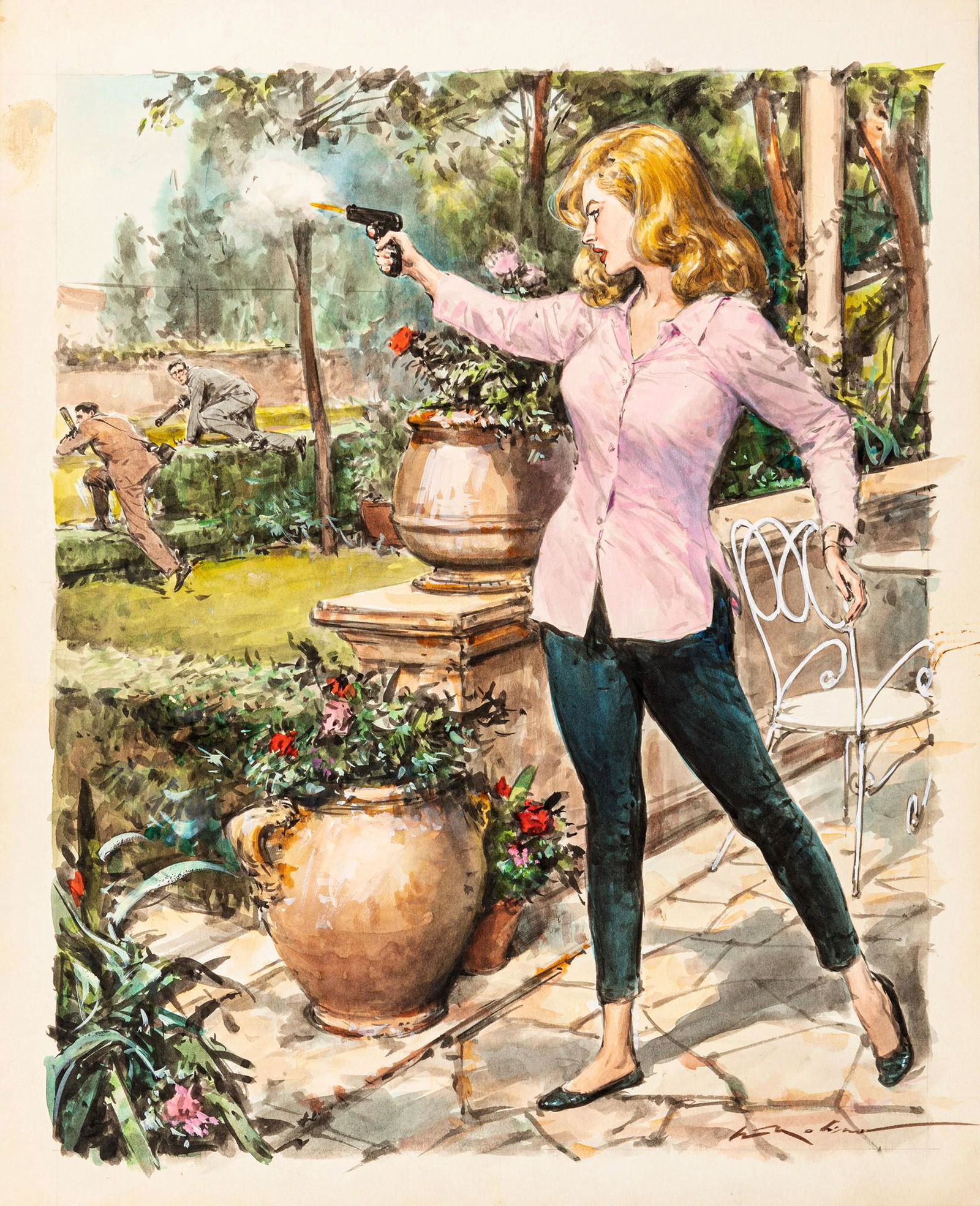 Molino Walter - "Paparazzi", anni ’60: Molino Walter - "Paparazzi", anni ’60 ITA tempera e acquerello su cartoncino, 29 x 35,5 cm Illustrazione originale realizzata da Molino durante gli anni â€™60 per la rivista france