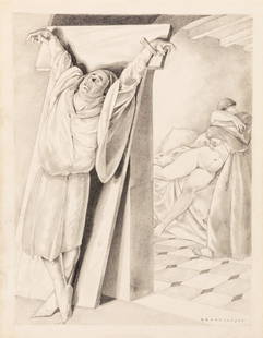 Brunelleschi Umberto - &#34;Decameron&#34;, 1934: Brunelleschi Umberto - &#34;Decameron&#34;, 1934 ITA matita su cartoncino, 25 x 32,5 cm  Illustrazione originale realizzata da Brunelleschi per &#34;Les contes de Boccace: Decameron&#34; edito in Fran