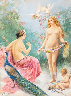 Fabbi Fabio - "L’Iliade - Venere presta il suo cinto a Giunone", 1930: Fabbi Fabio - "L’Iliade - Venere presta il suo cinto a Giunone", 1930 ITA matita, china, acquerello e tempera su cartoncino, 30 x 40 cm Illustrazione originale realizzata da Fabbi per