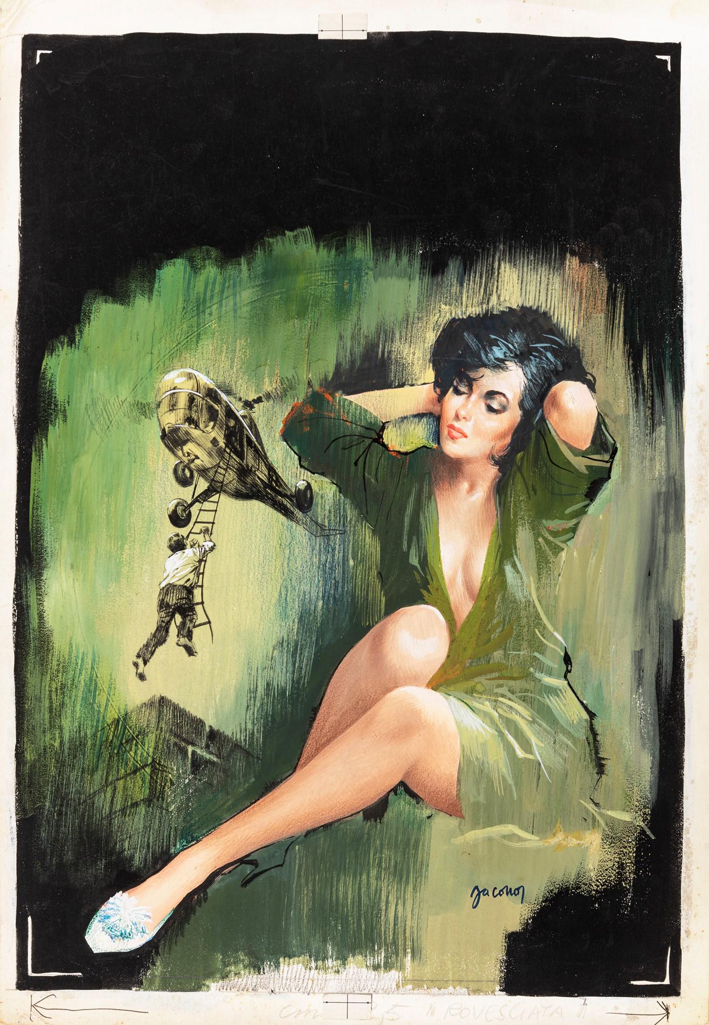 Jacono Carlo - "Segretissimo - Le spie non hanno amici", 1964: Jacono Carlo - "Segretissimo - Le spie non hanno amici", 1964 ITA tempera su cartone, 29 x 42,5 cm Originale di copertina realizzato da Jacono per "Le spie non hanno amici" di James L