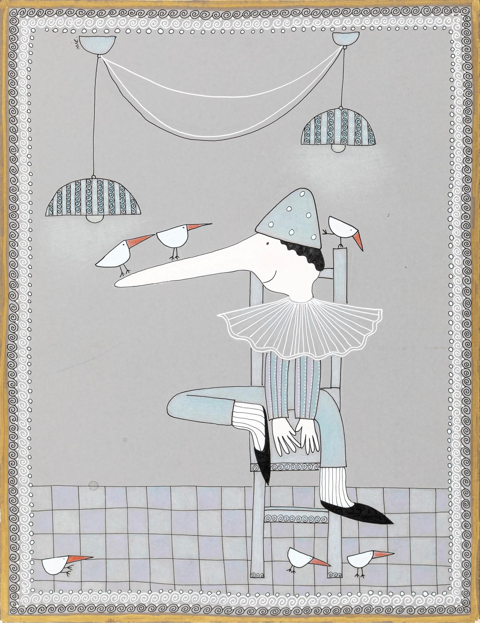 Costa Nicoletta - "Pinocchio", 1998: Costa Nicoletta - "Pinocchio", 1998 ITA china e tempera su cartone, 20 x 26 cm Illustrazione originale realizzata dalla Costa in occasione della mostra "Pinocchio: un naso lungo...il giro