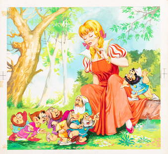 A.N.I. (autore non identificato) - "Biancaneve", anni ’50: A.N.I. (autore non identificato) - "Biancaneve", anni ’50 ITA tempera su cartone, 27,5 x 25,5 cm Originale di copertina per "Biancaneve" edito nella Collana Fantasia n. 2