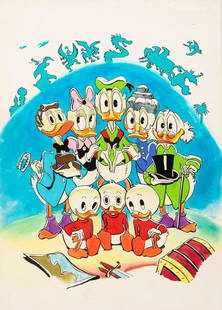 A.N.I. (autore non identificato) - "Family Portrait after Carl Barks", anni ’70: A.N.I. (autore non identificato) - "Family Portrait after Carl Barks", anni ’70 ITA tempera e ecoline su cartone, 24,5 x 35 cm Omaggio al celeberrimo "Family Portrait" di