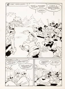 Bottaro Luciano - "Topolino e la doppia vigilia di Natale", 1956: Bottaro Luciano - "Topolino e la doppia vigilia di Natale", 1956 ITA matita e china su cartoncino, 22 x 30,5 cm Tavola originale realizzata da Bottaro per "Topolino e la doppia vigilia