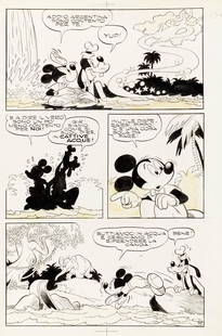 Carpi Giovan Battista - "Topolino e l ’incantesimo di fonte argento", 1958: Carpi Giovan Battista - "Topolino e l ’incantesimo di fonte argento", 1958 ITA matita e china su cartoncino, 22,5 x 34 cm Tavola originale realizzata da Carpi per "Topolino e l
