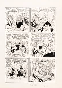 Cavazzano Giorgio - "Paperino aspirante supereroe", 1981: Cavazzano Giorgio - "Paperino aspirante supereroe", 1981 ITA matita e china su cartoncino, 24,5 x 35 cm Tavola originale realizzata da Cavazzano per "Paperino aspirante supereroe",