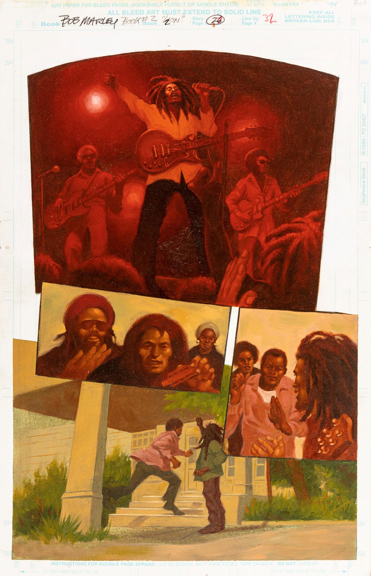Colan Gene - "Bob Marley: Tale of the Tuff Gong - Lion", 1994: Colan Gene - "Bob Marley: Tale of the Tuff Gong - Lion", 1994 ITA tecnica mista su cartoncino Marvel, 28,5 x 44 cm Tavola originale realizzata da Colan per "Lion" secondo volume della 