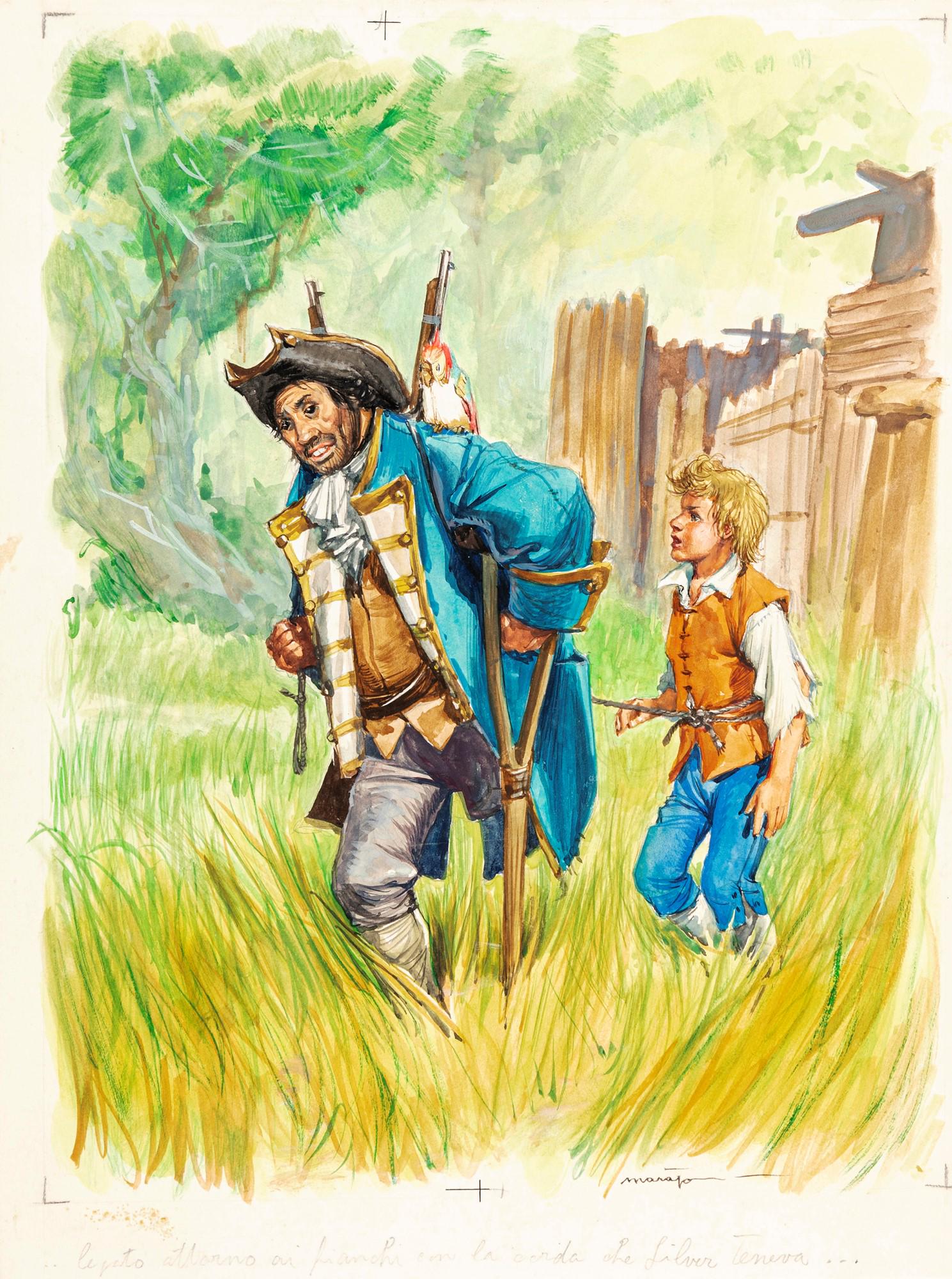 Maraja Libico – "L ’isola del tesoro (Treasure Island)", 1955: Maraja Libico – "L ’isola del tesoro (Treasure Island)", 1955 ITA tempera su cartone, 20,5 x 27 cm Illustrazione originale realizzata da Maraja per una riduzione illustrata del ro