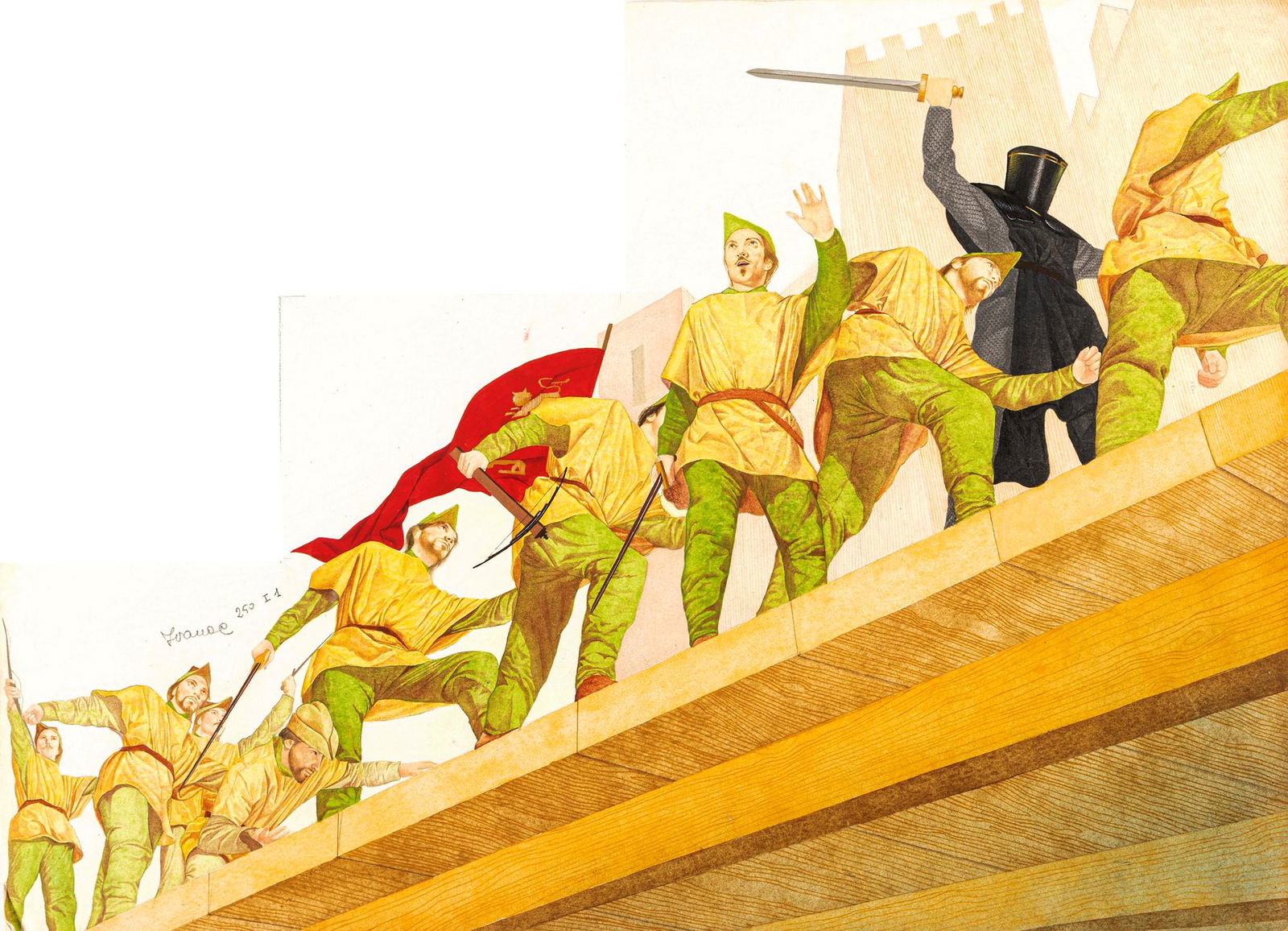 Santin Federico – "Ivanhoe (Ivanhoe)", 1964: Santin Federico – "Ivanhoe (Ivanhoe)", 1964 ITA tempera su cartone sagomato, 51 x 36,5 cm Illustrazione originale realizzata da Santin per il romanzo "Ivanhoe" di Walter Scott e