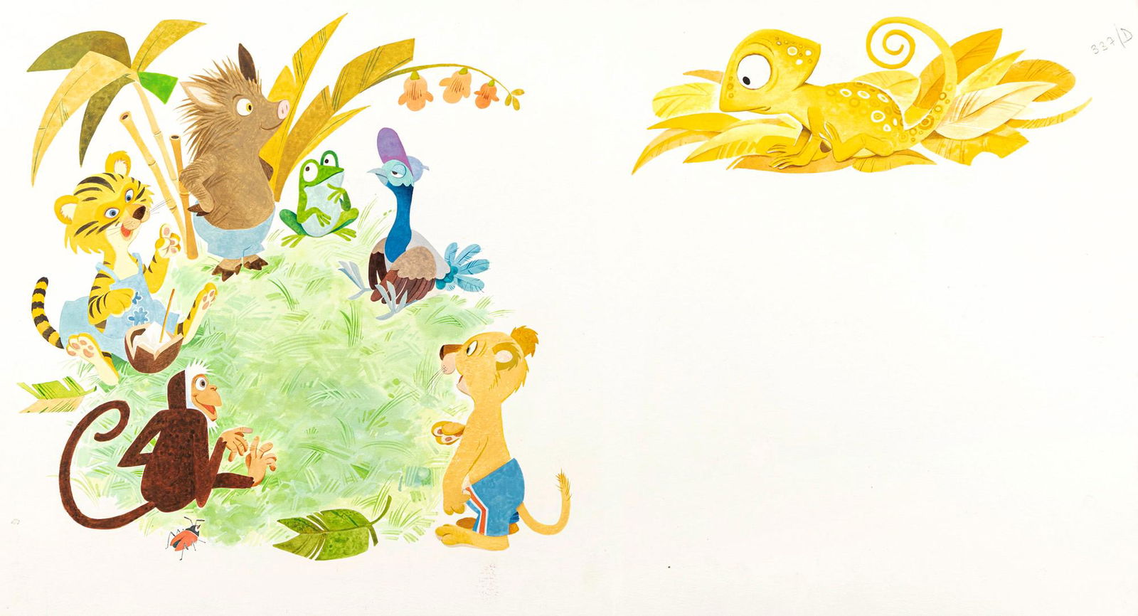 Tony Wolf (Antonio Lupatelli) – "Arcobaleno, camaleontino trasformista (Rainbow,: Tony Wolf (Antonio Lupatelli) – "Arcobaleno, camaleontino trasformista (Rainbow, transformative chameleon)", 1970 ITA tempera su cartone, 51 x 28 cm Illustrazione originale realizzata d