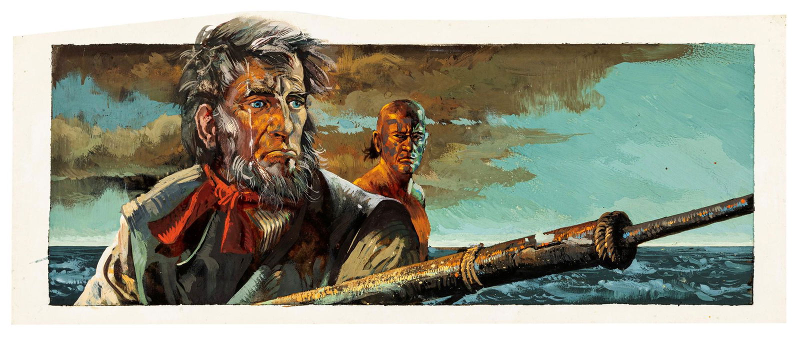 Riga, Diego e Dale (Giorgio De Gaspari) – "Moby Dick (Moby Dick)", 1965: Riga, Diego e Dale (Giorgio De Gaspari) – "Moby Dick (Moby Dick)", 1965 ITA tempera su cartone sagomato, 28,5 x 11,5 cm Illustrazione originale realizzata da De Gaspari per il romanzo &