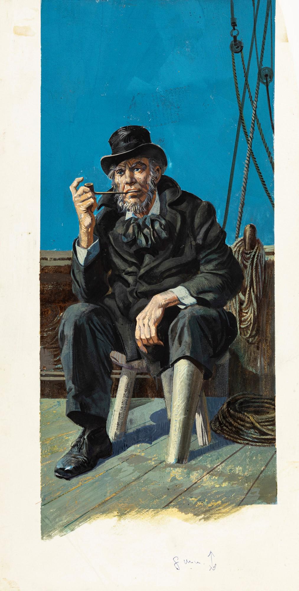 Riga, Diego e Dale (Giorgio De Gaspari) – "Moby Dick (Moby Dick)", 1965: Riga, Diego e Dale (Giorgio De Gaspari) – "Moby Dick (Moby Dick)", 1965 ITA tempera su cartone sagomato, 17 x 33 cm Illustrazione originale realizzata da De Gaspari per il romanzo "