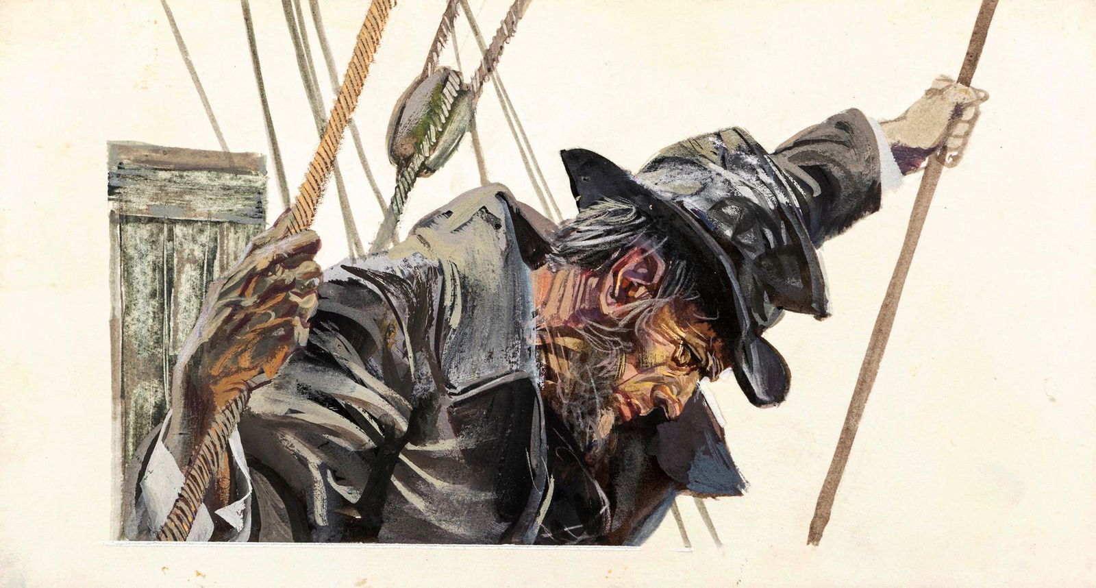 Riga, Diego e Dale (Giorgio De Gaspari) – "Moby Dick (Moby Dick)", 1965: Riga, Diego e Dale (Giorgio De Gaspari) – "Moby Dick (Moby Dick)", 1965 ITA tempera su cartone, 23 x 12,5 cm Illustrazione originale realizzata da De Gaspari per il romanzo "Moby Di