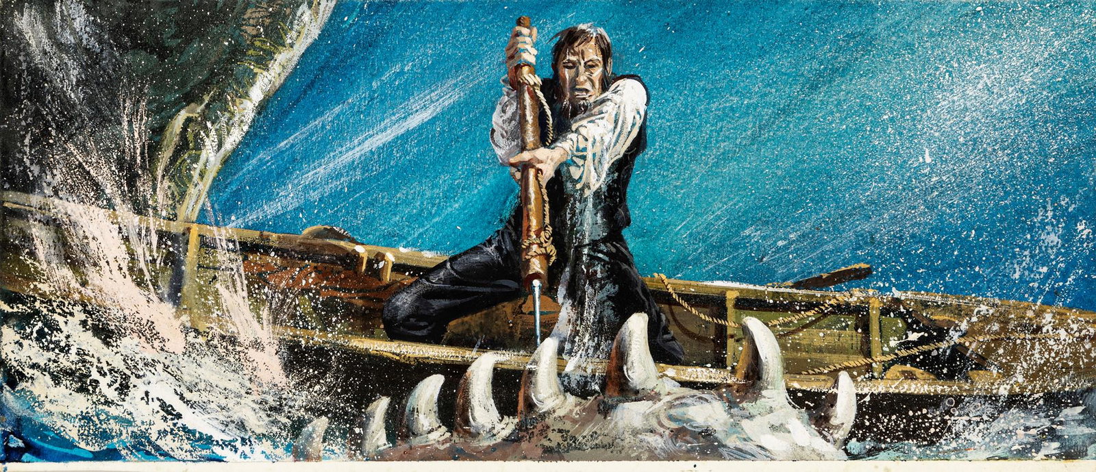 Riga, Diego e Dale (Giorgio De Gaspari) – "Moby Dick (Moby Dick)", 1965: Riga, Diego e Dale (Giorgio De Gaspari) – "Moby Dick (Moby Dick)", 1965 ITA tempera su cartone, 25,5 x 11 cm Illustrazione originale realizzata da De Gaspari per il romanzo "Moby Di