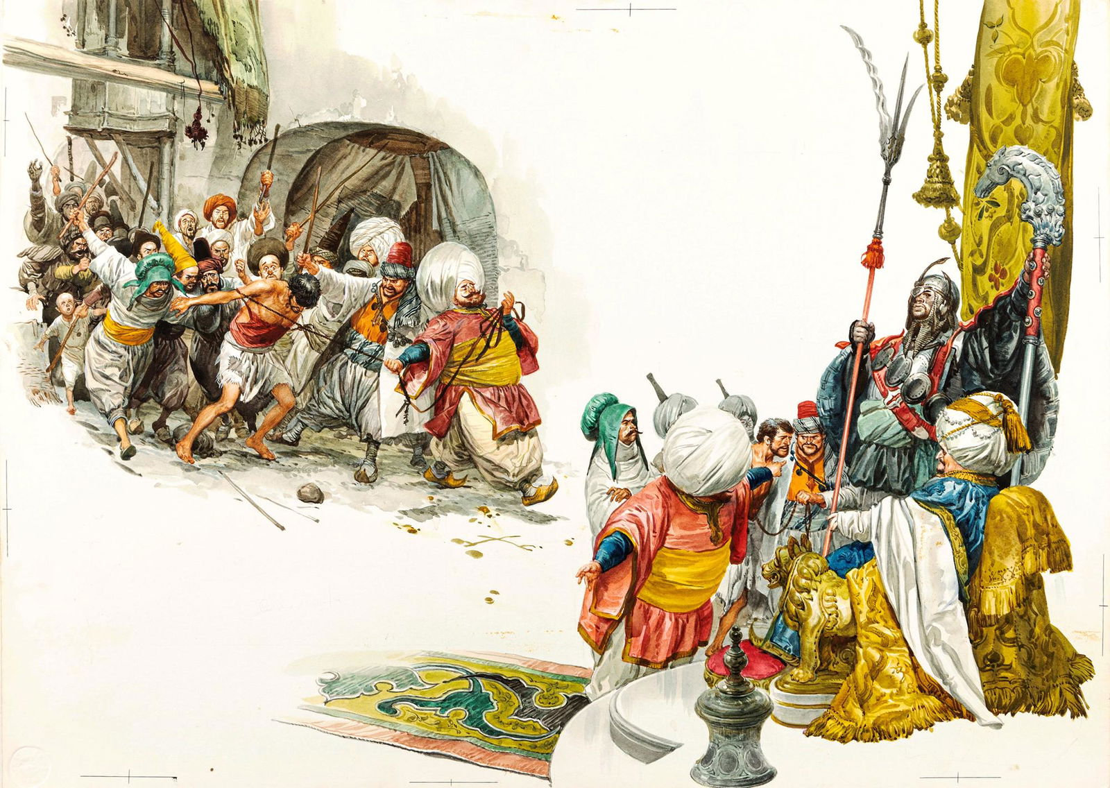 Ferri (Rino Ferrari) – "Abdallah di terra e Abdallah di mare (Abdallah of land and: Ferri (Rino Ferrari) – "Abdallah di terra e Abdallah di mare (Abdallah of land and Abdallah of sea)", 1966 ITA tempera su cartone, 51 x 36,5 cm Illustrazione originale realizzata da Fer