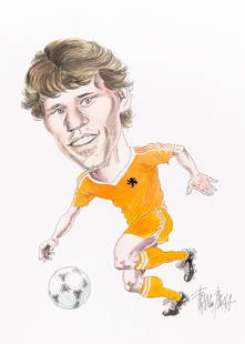 Bruna Franco - "Marcel van Basten", anni ‘80: Bruna Franco - "Marcel van Basten", anni ‘80 ITA matita, china e acquerello su cartoncino, 29,5 x 41,5 cm Firmato.________________________________________________________________ENG 