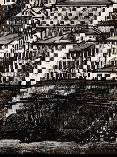 Costantini Flavio - "Genova: Insenatura della Marina", 1966: Costantini Flavio - "Genova: Insenatura della Marina", 1966 ITA china su cartoncino, 22,5 x 30 cm Firmato, datato e titolato al fronte e al