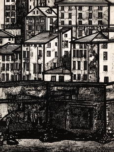 Costantini Flavio - "Genova: Insenatura della Marina", 1966: Costantini Flavio - "Genova: Insenatura della Marina", 1966 ITA china su cartoncino, 22,5 x 30 cm Firmato, datato e titolato al fronte e al