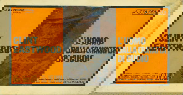 Studio Favalli - "L´uomo dalla cravatta di cuoio (Coogan´s Bluff)", 1968: Studio Favalli - "L´uomo dalla cravatta di cuoio (Coogan´s Bluff)", 1968 ITA tempera e pellicola fotografica su cartone, 51,5 x 27 cm Bozzetto originale realizzato dallo Studio
