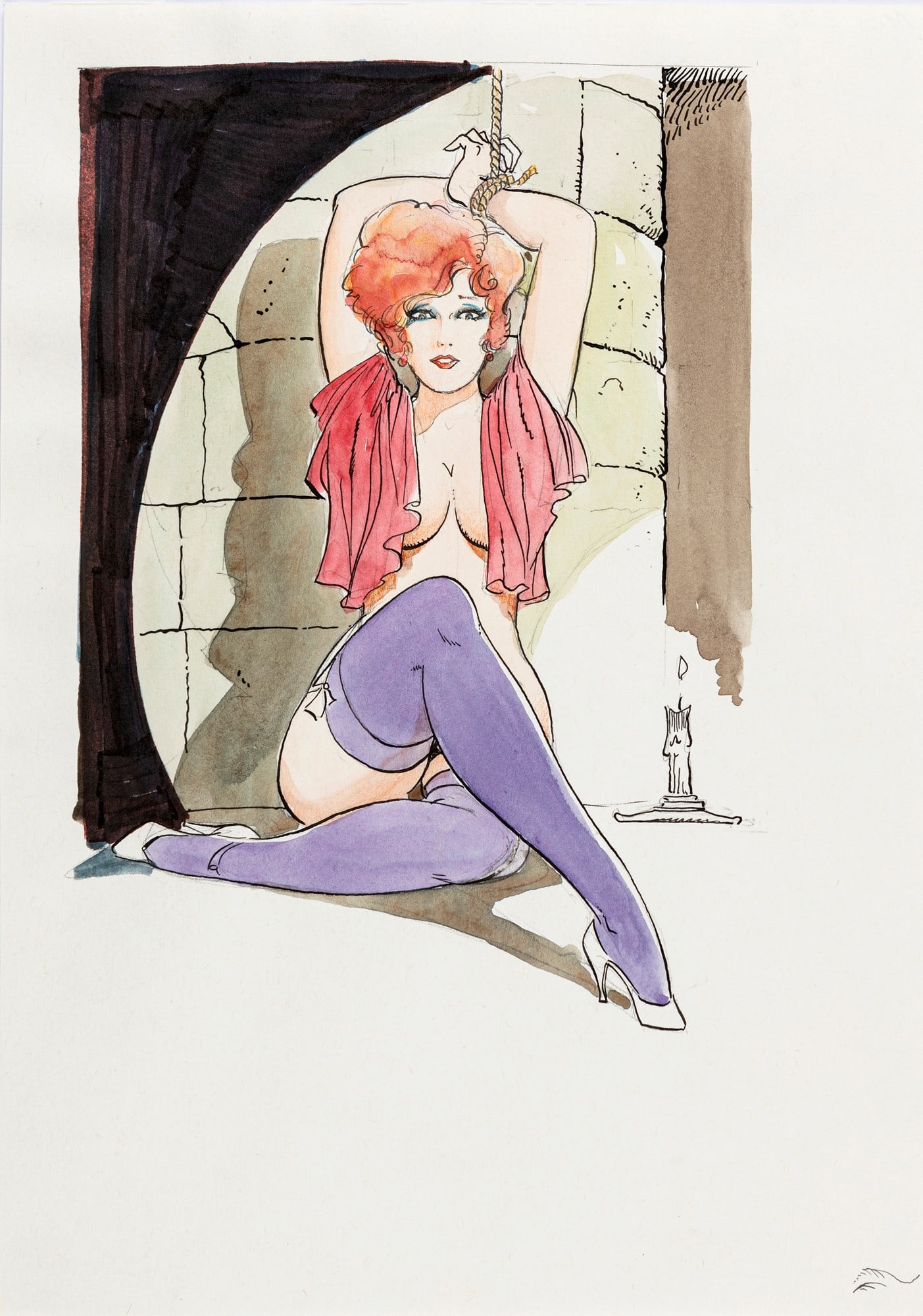 Frollo Leone - "Mona Street", anni 90: Frollo Leone - "Mona Street", anni 90 ITA matita e acquerello su cartoncino, 21 x 29,5 cm Illustrazione originale realizzata da Frollo durante gli anni ’90, una raffinata e seducente vis