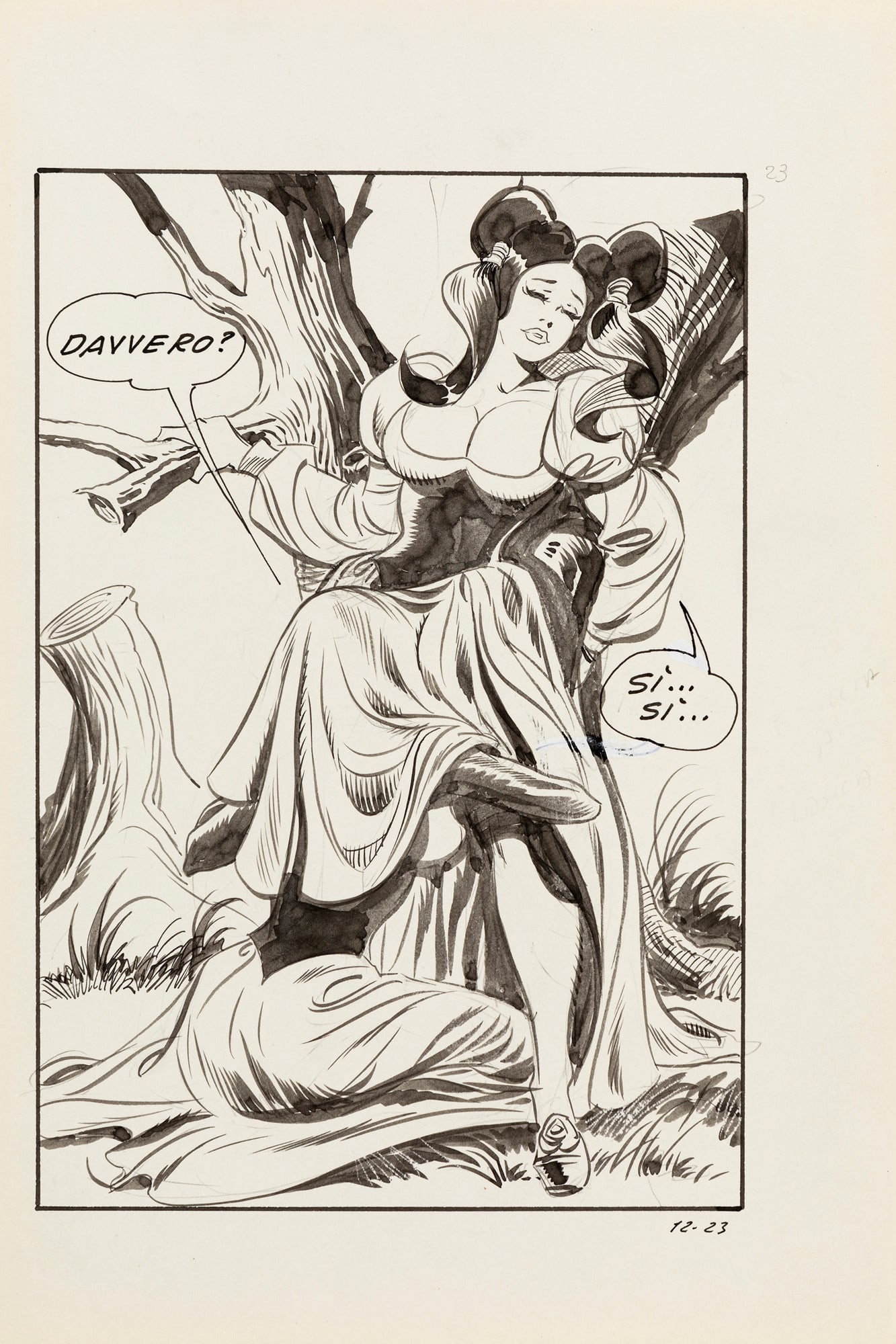 Frollo Leone - "Biancaneve - La punizione di Naga", 1973: Frollo Leone - "Biancaneve - La punizione di Naga", 1973 ITA matita e china su cartoncino, 16,5 x 25 cm Tavola originale realizzata da Frollo per "La punizione di Naga", edita su Bianc