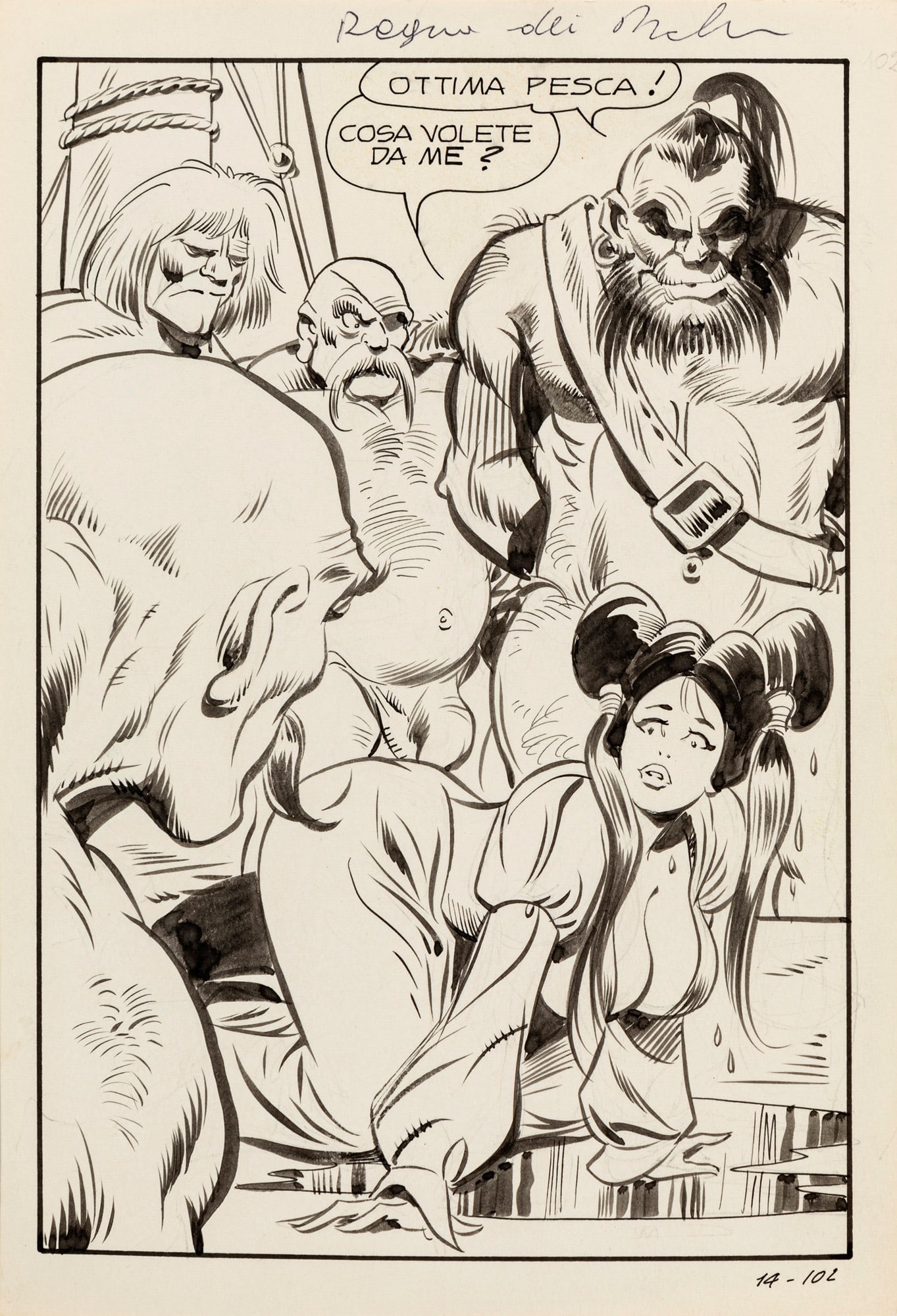 Frollo Leone - "Biancaneve - Senza Bernarda", 1973: Frollo Leone - "Biancaneve - Senza Bernarda", 1973 ITA matita e china su cartoncino, 15 x 21,5 cm Tavola originale realizzata da Frollo per "Senza Bernarda", edita su Biancaneve n. 14 